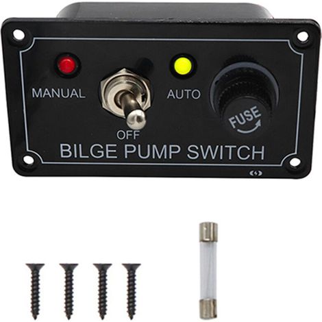 Lntyq Panneau de commutateur de pompe de cale, panneau de commutateur d'alarme d'indicateur LED 12V DC avec fusible, manuel/arrêt/auto, pour la marine de plaisance
