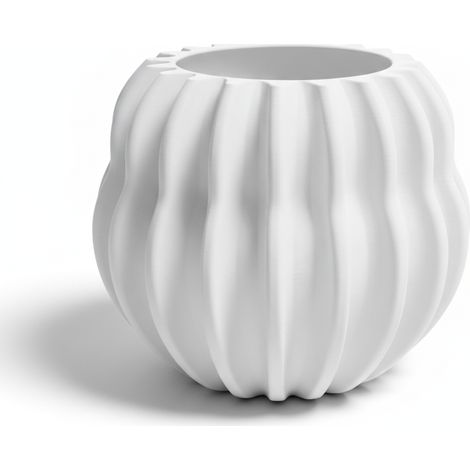 Vaso da fiori moderno, bianco, a forma di barile.