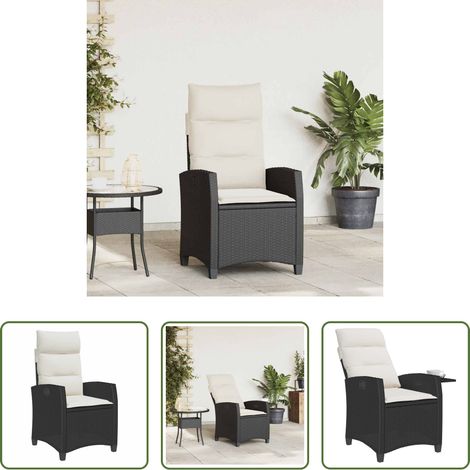 Chaise de jardin confortable - Chaise de jardin inclinable avec table d'appoint noir polyrotin (1/5)