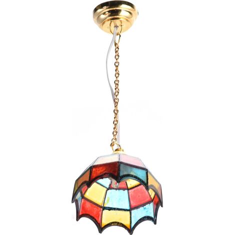 Lustre coloré miniature exquis pour maison de poupée à l'échelle 1:12, avec éclairage LED décoratif. (1/5)