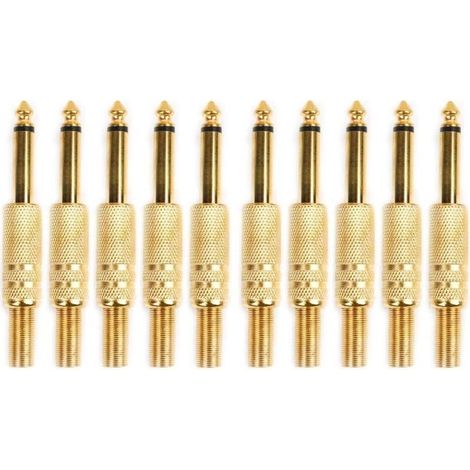 10 Pcs Plaqué Or 6.35mm Mâle 1/4 Prise Jack Mono Connecteur Audio À Souder (1/5)
