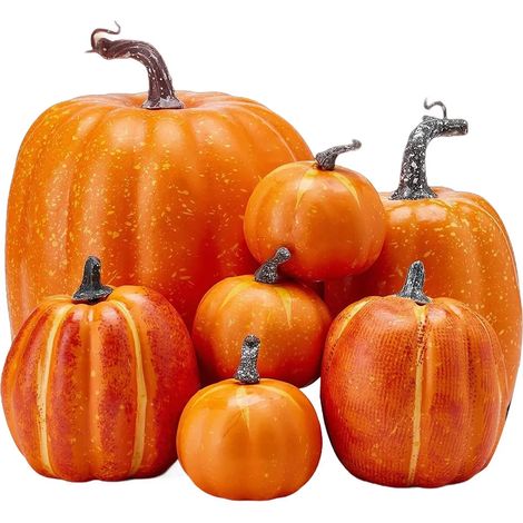 Citrouilles artificielles de différentes tailles, citrouilles en mousse, décoration de table rustique d'automne pour Halloween, Thanksgiving ou une étagère, 7 pièces (1/5)