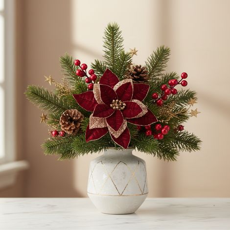 Fiore natalizio "Stella di Natale" in tessuto colore bordeaux per decorazioni e composizioni, da 27 cm (1/4)