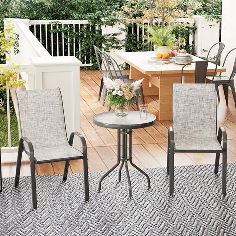 Ensemble de jardin 3 pièces comprenant 2 chaises de jardin (54 x 71 x 93 cm) et une table ronde (Ø 60 x 71 cm) en acier gris