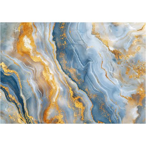 Papier peint mural marbre bleu or glamour intissé grand format design intérieur salon chambre pas cher 400x280 cm (1/5)