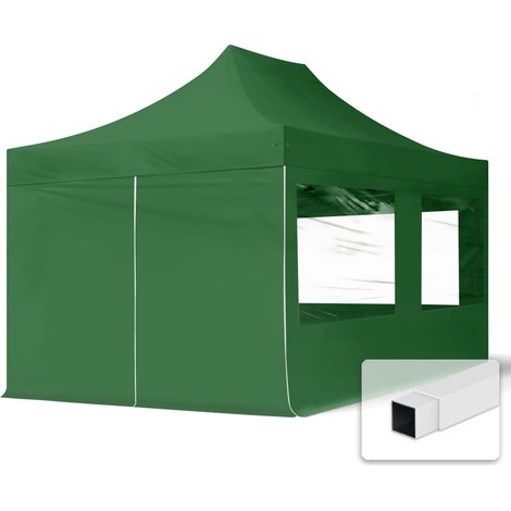 TOOLPORT 3x4,5 m Pop up Gazebo incl. 4 side panels with steel frame for instant shelter green
