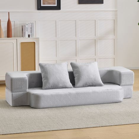 Sofá cama plegable de 2 plazas, sin montaje, gris claro DESVIAE (1/5)
