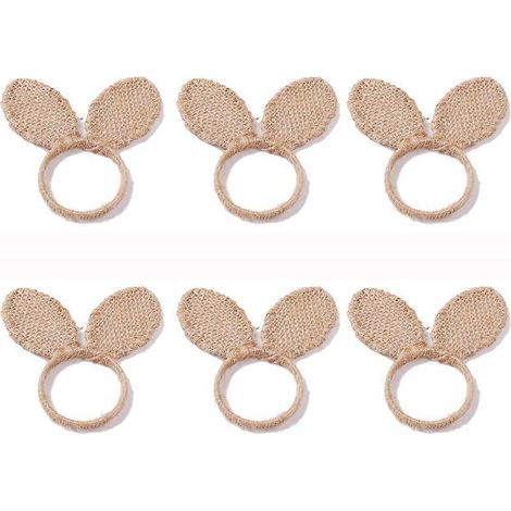 Lot de 6 ronds de serviette en forme d'oreilles de lapin de Pâques, avec attaches, pour décorer votre table. (1/5)