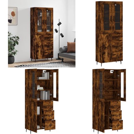 Highboard Räuchereiche 69,5x34x180 cm Holzwerkstoff - Sideboard - Hochschrank - Regal - Wohnzimmermöbel - Eichefarben - Home & Living (1/5)