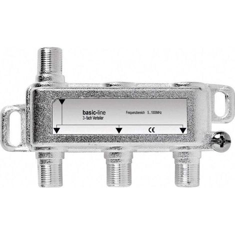Répartiteur TV câble 3 voies en laiton, fréquence 5–1000 MHz, modèle Y033181, faible perte de signal, livré avec connecteurs F-mâle (1/2)