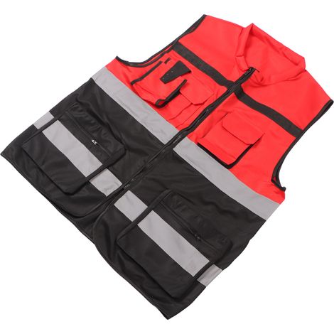 Gilet de sécurité réfléchissant multi-occupants, col montant, coloris rouge et noir, taille unique. (1/5)