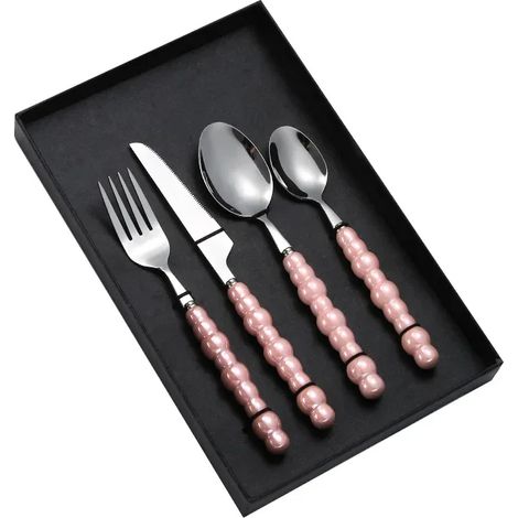 (Rose) Vaisselle de luxe, poignée en céramique nacrée, acier inoxydable, style occidental (1/2)