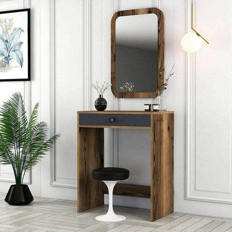 Dmora - Consola Dplacch, Mesa multiusos, Gabinete de soporte, Escritorio de pasillo, 70x85h40 cm, Nogal y Antracita (1/5)