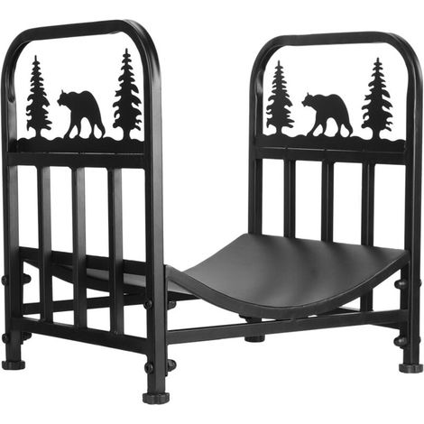 Étagère à bûches en acier robuste pour intérieur et extérieur, étagère de rangement pour bois de chauffage pour terrasse et jardin, noir (1/4)