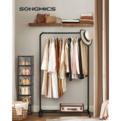 SONGMICS Portant à Vêtements Mobile, Portemanteau sur Roulettes, Penderie, Organisateur, en Métal, avec Étagère de Rangement, Charge de la Barre 40 kg, Noir HSR25BK (1/5)