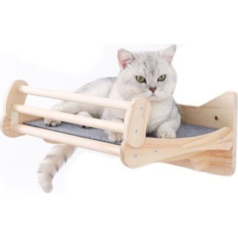 Parcours mural pour chat, éléments muraux en pin avec panier et tapis à griffer – Mur d'escalade pour chat (1/4)