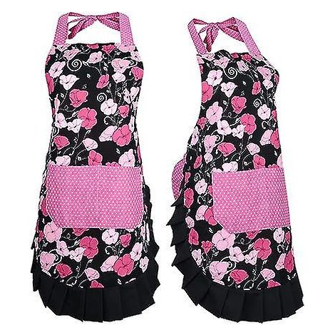 tablier Motifs De Ptunias Roses, Tablier De Cuisine Volants Avec Poches, Tablier Ajustable Pour Cuisiner La Maison, Au Restaurant, Au Barbecue. (1/5)