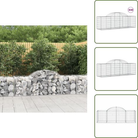 Gabionen mit Hochbogen 40 Stk. 200x50x60/80 cm Verzinktes Eisen - Gabionen - Gabionenkörbe - Gartendeko - Zaun - Sichtschutz (1/5)