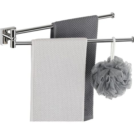Porte Serviette avec 2 Barres Salle de Bain, Porte Serviette Mural 180° Rotatives en Acier Inoxydable, Sèche-Serviettes Oganizer, 40CM Chrome Poli, EGKN2502F-HD-400-C (1/5)