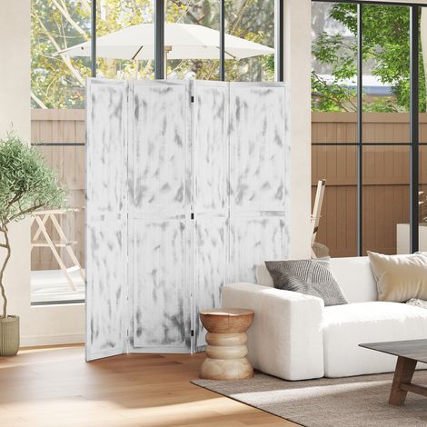 Biombo Divisor Separador de Ambientes de 4 Paneles Plegables de Madera de Paulonia 160,5x170 cm Blanco Rústico (1/5)