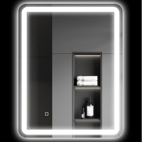 Espejo de baño LED 70 x 90 cm plata, táctil, antivaho, regulable, 3 colores de luz (1/5)