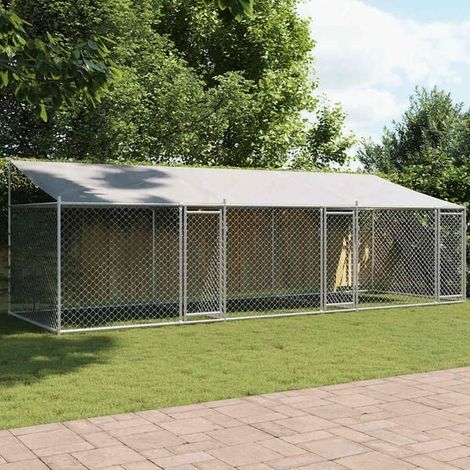 Cage pour chien avec auvent et porte, grise, 6 x 2 x 2 mètres, acier galvanisé
