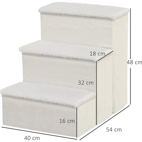 Escalier pliable pour chien et chat, 3 marches avec tiroir de rangement, MDF blanc, 40x54x48 cm, échelle animale compacte et pratique (1/5)