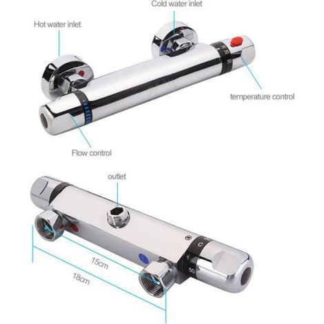 Mitigeur de douche thermostatique chromé - Uten - fixation murale anti-brûlure - Mélangeur d'eau - Température constante (1/4)