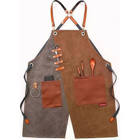Tablier en denim gris à fermeture auto-agrippante jaune pour coiffeurs et serveurs (1/5)
