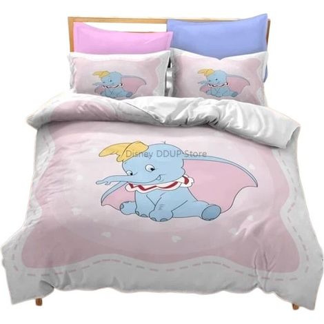 Parure de lit 3D Disney Dumbo, housse de couette 200x200cm, 2 taies d'oreiller, linge de maison à motifs de dessin animé (1/4)
