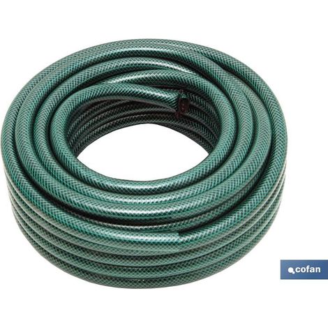 COFAN manguera pvc 3 capas c/acces. 5/8 15 m , Rollo de manguera fabricada con PVC de 3 capas. Incluye accesorios útiles para las labores de riego, limpiezas, coches, etc. Incluye (1/4)