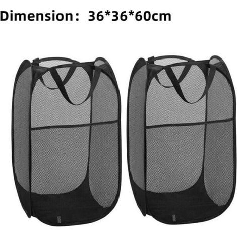 Panier à Linge [Lot de 2] Corbeilles à Linge Pliable Pop Up en Maille Filet Sac à Linge Panier à Linge Pliable-Noir (1/4)