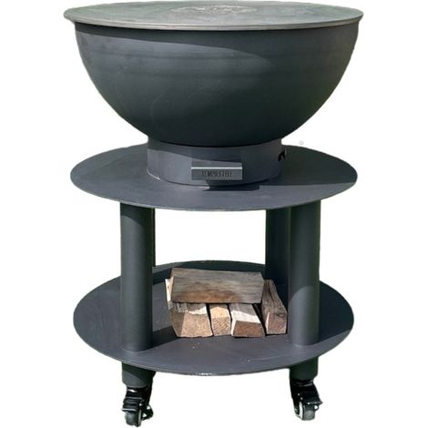 Barbecue a Legna e a Carbone Ø75xH86 cm in Acciaio Corten con Accessori Stromboli Antracite (1/5)