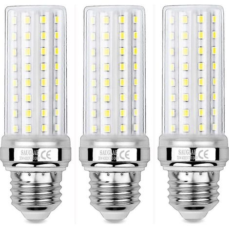 Pack of 3 x 20W LED corn bulbs, equivalent to a 150W incandescent bulb, 2300 lm, 4000K neutral white, E27 base. - AquaForge (1/4)