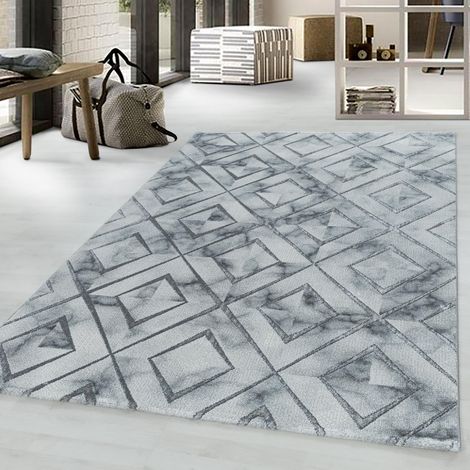 Naxos Luxury Marbled Rug Bedroom Living Room Contemporary White Silver Small 80x150 cm (2'6"x5'0") (1/4)