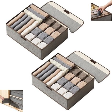 Lot de 2 boîtes de rangement pliables pour sous-vêtements - Boîtes de rangement pour sous-vêtements - Organisateur de tiroir de penderie - Boîtes en tissu - Gris - pour ranger vêtements, sous-vêtement (1/5)