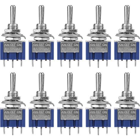 10 Pièces 6A 125VAC 6mm Mini Interrupteur à Bascule 3 Positions, Interrupteur à Bascule SPDT Interrupteur à Bascule 3 Positions 3 Broches ON OFF ON (1/5)