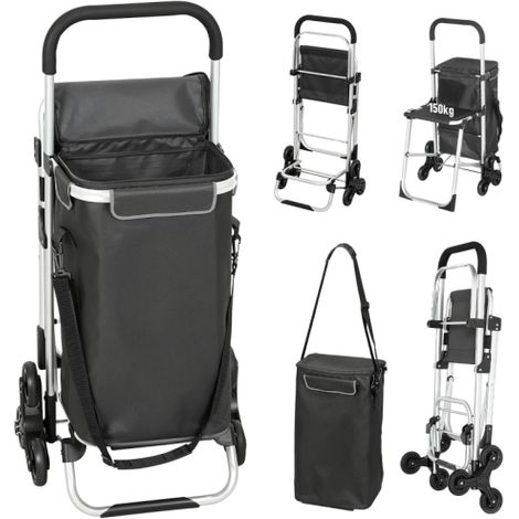 Chariot de courses gris foncé avec sac Oxford 40 L, modèle 3 roues, cadre en aluminium et siège – 1 pièce, disponible sur place (1/5)