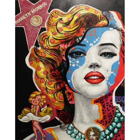 Tableau pop art Monroe peinture moderne 120x90 cm - MARILYN (1/5)