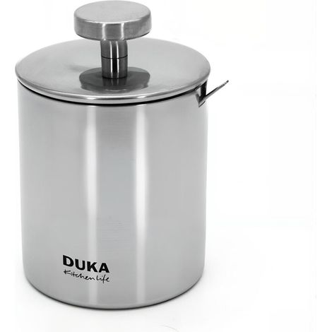 Zuckerdose aus Edelstahl mit Löffel, 250 ml, silberfarben, modernes Barista-Design von duka (1/3)