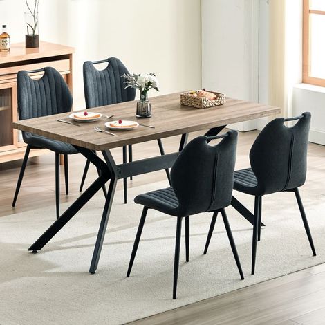 Ensemble table à manger - WAFTING - Modèle 140x80x73 cm - 4 places - Chaises tissu gris foncé - Structure métal (1/5)