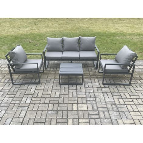 Fimous Aluminium Outdoor Garden Furniture Set Lounge Sofa 2 PC Chairs Square Coffee Table Sets Dark Grey (1/5)