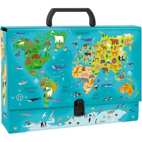 Cartella spessa con maniglia Mappa del mondo Animali deformati
