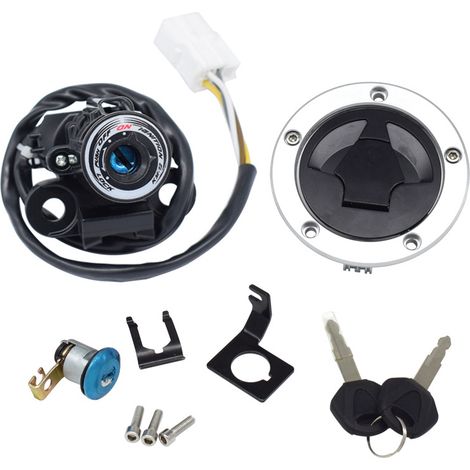 The ignition switch and fuel tank cap lock are compatible with Kawasaki Ninja 1000, ZX6R, ZX10R, and Z1000SX. (1/4)