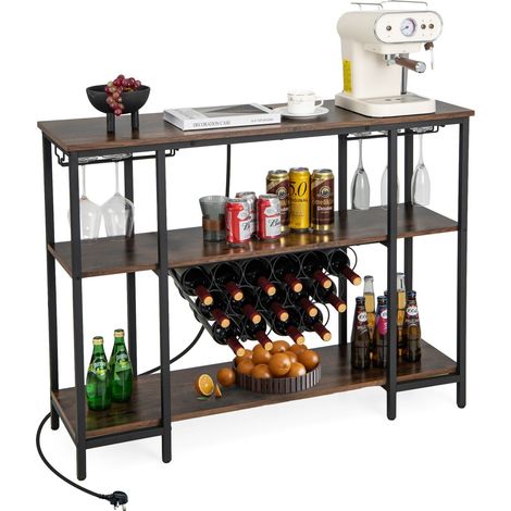 3-tier Wine Bar Cabinet Industrial Wine Rack with Storage Shelves Glass Holder (1/5)