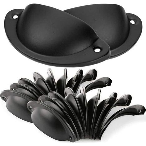 Lot de 20 poignées coquille vintage – Fer incurvé rétro, noir – Pour tiroirs, armoires, meubles (1/4)