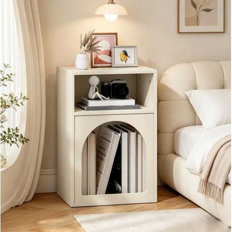 Comodino in MDF color crema con 2 vani aperti 40 x 30 x 60 cm OKWISH (1/5)