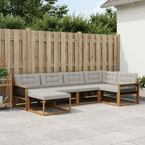 vidaXL Ensemble de canapés d'extérieur 6 pcs Naturel et gris clair (1/5)