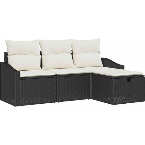 Sofa Set with Cushion with Storage 4 pcs Black Poly Rattan vidaXL