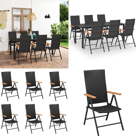 7-tlg. Garten-Essgruppe Schwarz und Braun - Gartensessel - Gartentisch - Rattan Gartenmöbel - Outdoor Möbel - Balkonmöbel - Home & Living (1/5)